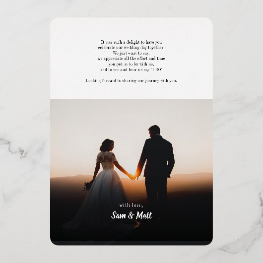 Met de hand geschreven trouwfoto Bedankt Goud Folie Uitnodiging (Achterkant)