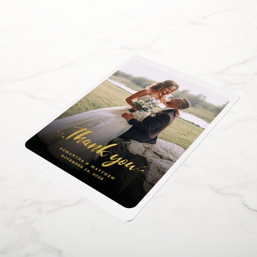 Met de hand geschreven trouwfoto Bedankt Goud Folie Uitnodiging (Gedraaid)