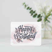 Met de hand geschreven verjaardagskaart bloemen kw (Staand voorkant)