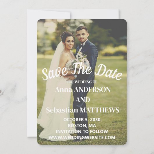 Met de hand geschreven witte script overlay ontwer save the date (Achterkant)