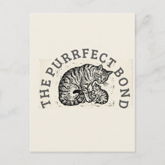 Met de hand gesneden Linocut Kat Moeder & Kitten - Briefkaart