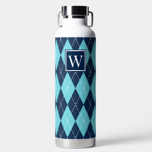 Met de Hand Gestikte Argyle - Turquoise & Navy Mon Waterfles