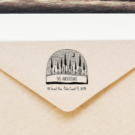 Met de hand getekend adres landschapsfamilie met p rubberstempel