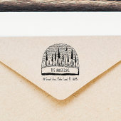 Met de hand getekend adres landschapsfamilie met p rubberstempel