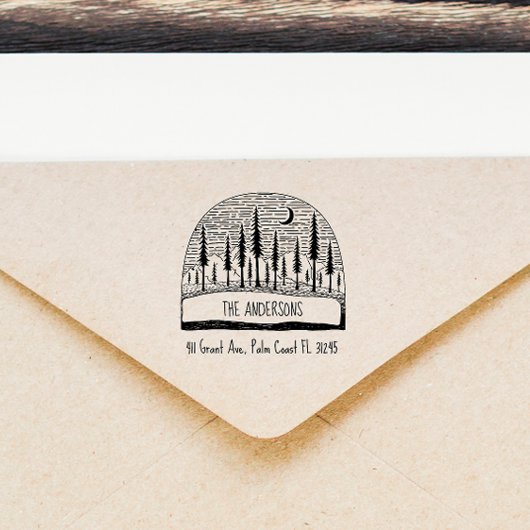 Met de hand getekend adres landschapsfamilie met p rubberstempel