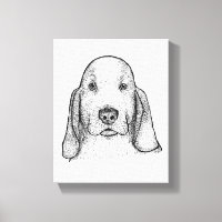 Met de Hand Getekend Basset Hound Portret Canvas K