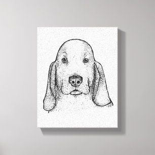 Met de Hand Getekend Basset Hound Portret Canvas K Afdruk