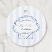 Met de Hand Getekend Blauw En Wit Schelp Monogram Bedankjes Labels (Achterkant)