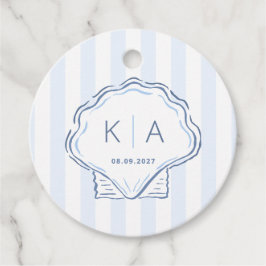 Met de Hand Getekend Blauw En Wit Schelp Monogram  Bedankjes Labels
