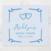 Met de hand getekend blauw hart bruidsdouche champ sparkling wijnetiket (Enkel label)