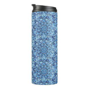 Met de Hand Getekend Blauw Mandala Kunstontwerp Thermosbeker
