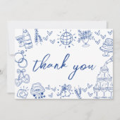 Met de Hand Getekend Blauw Whimsical Bedankkaart (Voorkant)