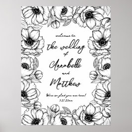 Met de Hand Getekend Bloemrijk Wervend Huwelijks W Poster