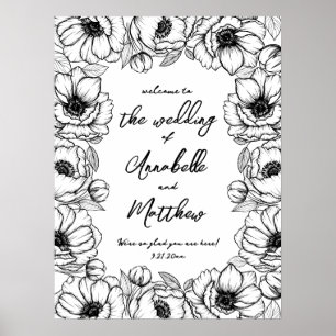 Met de Hand Getekend Bloemrijk Wervend Huwelijks W Poster