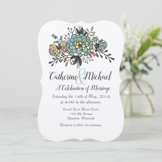 Met de Hand Getekend Bloemstuk Kaart (Staand voorkant)