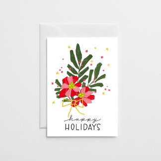 Met de hand getekend boeket poinsettia's feestdagen kaart