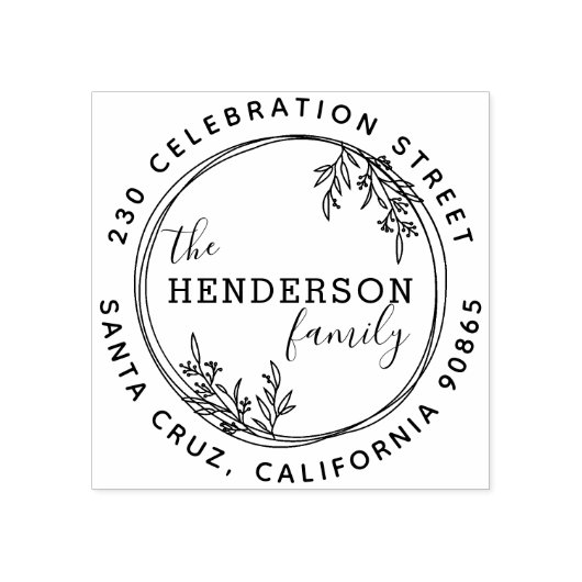 Met de hand getekend Botanisch Wreatretouradres Rubberstempel (Afrduk)