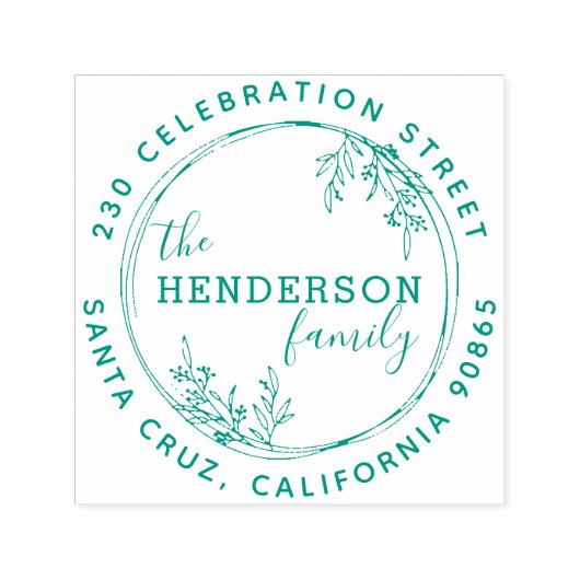 Met de hand getekend Botanisch Wreatretouradres Zelfinktende Stempel (Design)