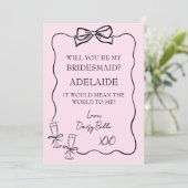 Met de hand getekend bruidsmeisje voorstel roze kaart (Staand voorkant)