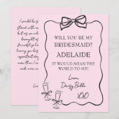 Met de hand getekend bruidsmeisje voorstel roze kaart (Voorkant / Achterkant)