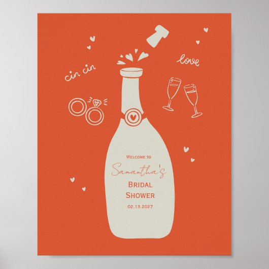 Met de hand getekend Champaign Bruiloftsborrel Bor Poster (Voorkant)