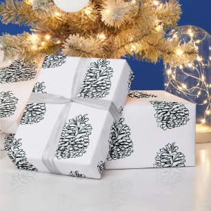 Met de Hand Getekend Dennenkegel Patroon Kerstmis Cadeaupapier