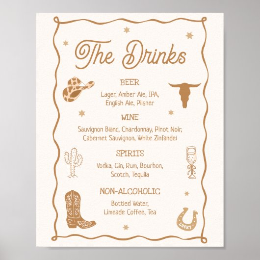 Met de Hand Getekend Drinkmenu voor Westerse Bruid Poster (Voorkant)