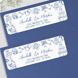 Met de Hand Getekend Fantasievol Blauw Huwelijks R Etiket