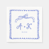 Met de Hand Getekend Frans Blauw Trouw Monogram Servet (Voorkant)