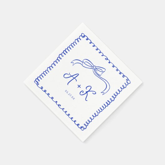 Met de Hand Getekend Frans Blauw Trouw Monogram Servet (Hoek)