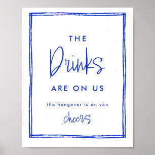 Met de hand getekend Frans blauw trouw open bar bo Poster