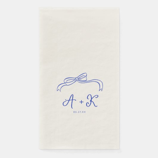 Met de hand getekend Frans blauw trouwmonogram Servet (Voorkant)