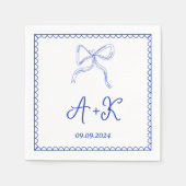 Met de hand getekend Frans blauw trouwmonogram Servet (Voorkant)