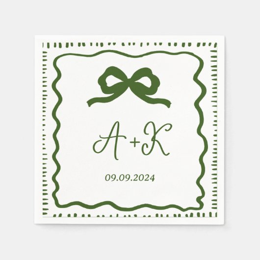 Met de hand getekend Frans groen trouwmonogram Servet (Voorkant)