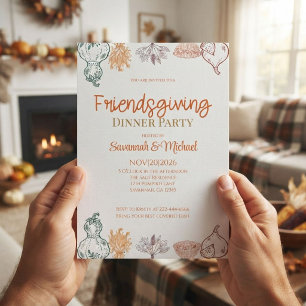Met de hand getekend Friendsgiving-dinerfeest Kaart