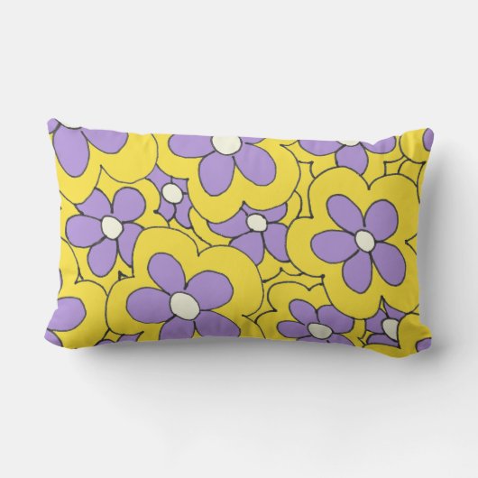 Met de Hand Getekend Geel en Paars Bloemontwerp Kussen (Achterkant)