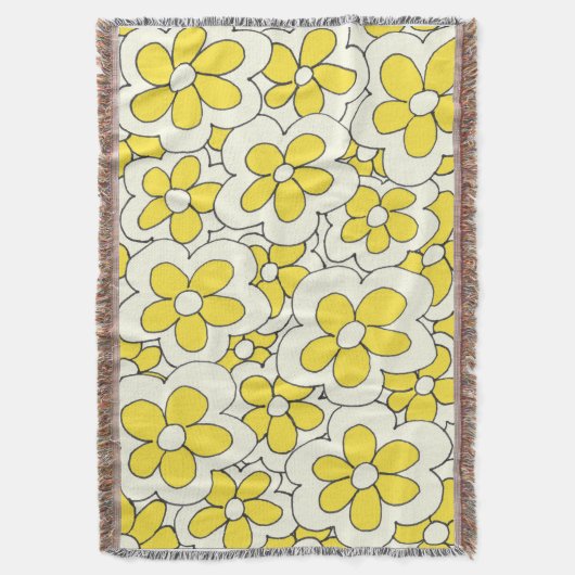 Met de hand getekend geel en roomventilatorontwerp deken (Voorkant Verticaal)