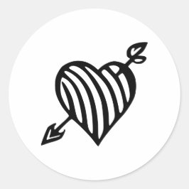 Met de hand getekend gestreept hart met pijlontwer ronde sticker