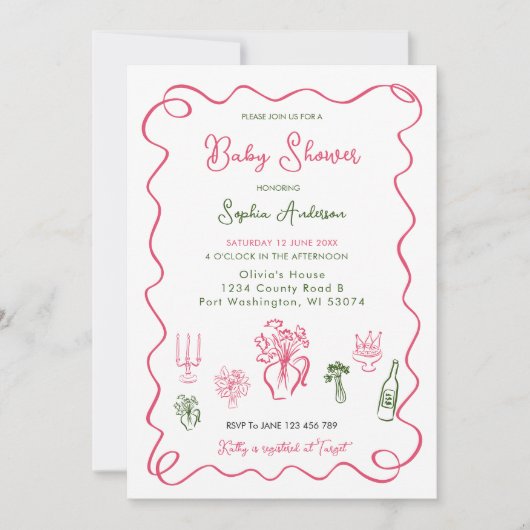 met de hand getekend grillig Baby shower Kaart (Voorkant)