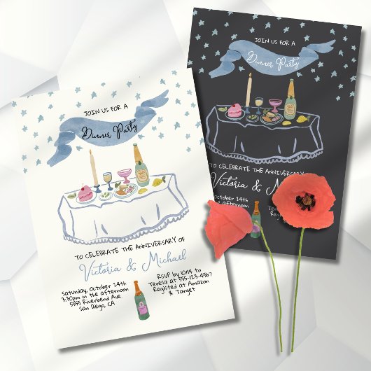 Met de hand getekend grillig dinerfeestje kaart