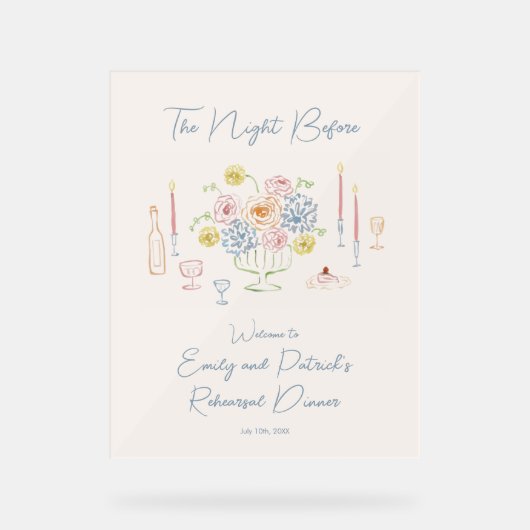 Met de hand getekend grillig oefendiner welkomstbo acryl bord (Voorkant)