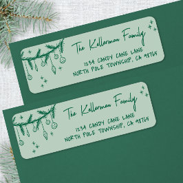 Met de Hand Getekend Groen Kerst Retouradres Etiket