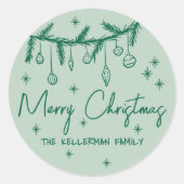 Met de hand getekend Groen Prettig Kerstfeest Ronde Sticker (Voorkant)