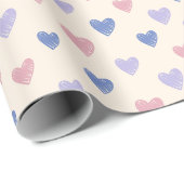 Met de Hand Getekend Hart Doodle Patroon Inpakpapi Cadeaupapier (Rol Hoek)