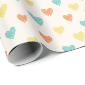 Met de Hand Getekend Hart Doodle Patroon Inpakpapi Cadeaupapier (Rol Hoek)