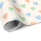 Met de Hand Getekend Hart Doodle Patroon Inpakpapi Cadeaupapier (Rol Hoek)