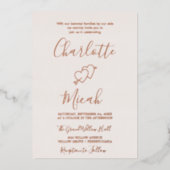 Met de hand getekend hart | Roze goud folie tekst  Uitnodiging (Voorkant)