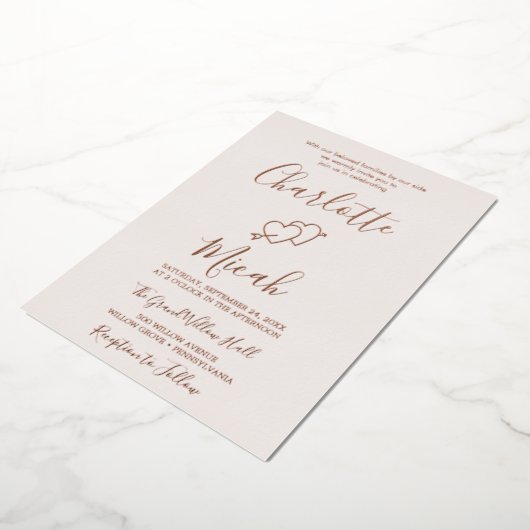 Met de hand getekend hart | Roze goud folie tekst  Uitnodiging (Gedraaid)