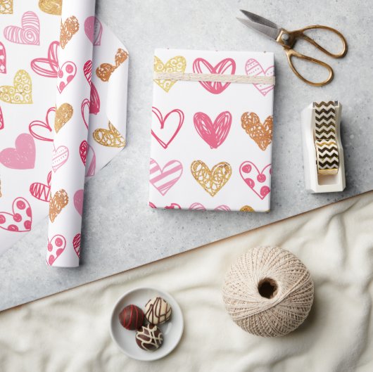 Met de Hand Getekend Hartpatroon ID470 Cadeaupapier (Crafts)