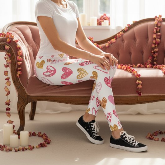 Met de Hand Getekend Hartpatroon ID470 Leggings